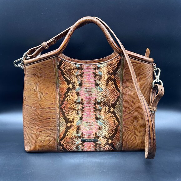 Brahmin Handbags - Brahmin Elaine Satchel Purse Bag Mahogany Cassaway Leather Adjustable Strap